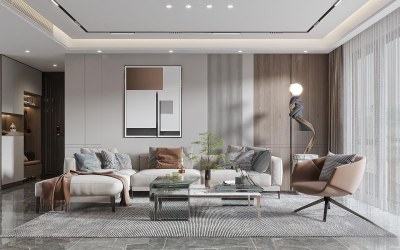 现代客厅3D模型下载